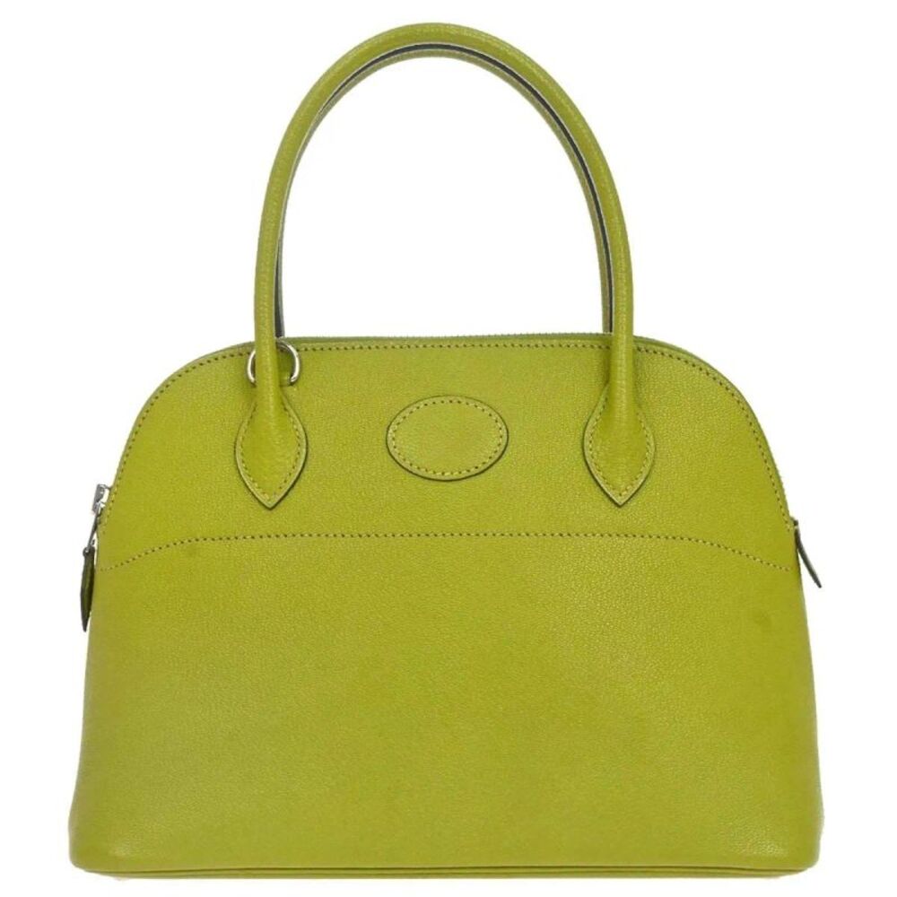 Hermes Bolide Chevre Mysore Green Leather Handbag